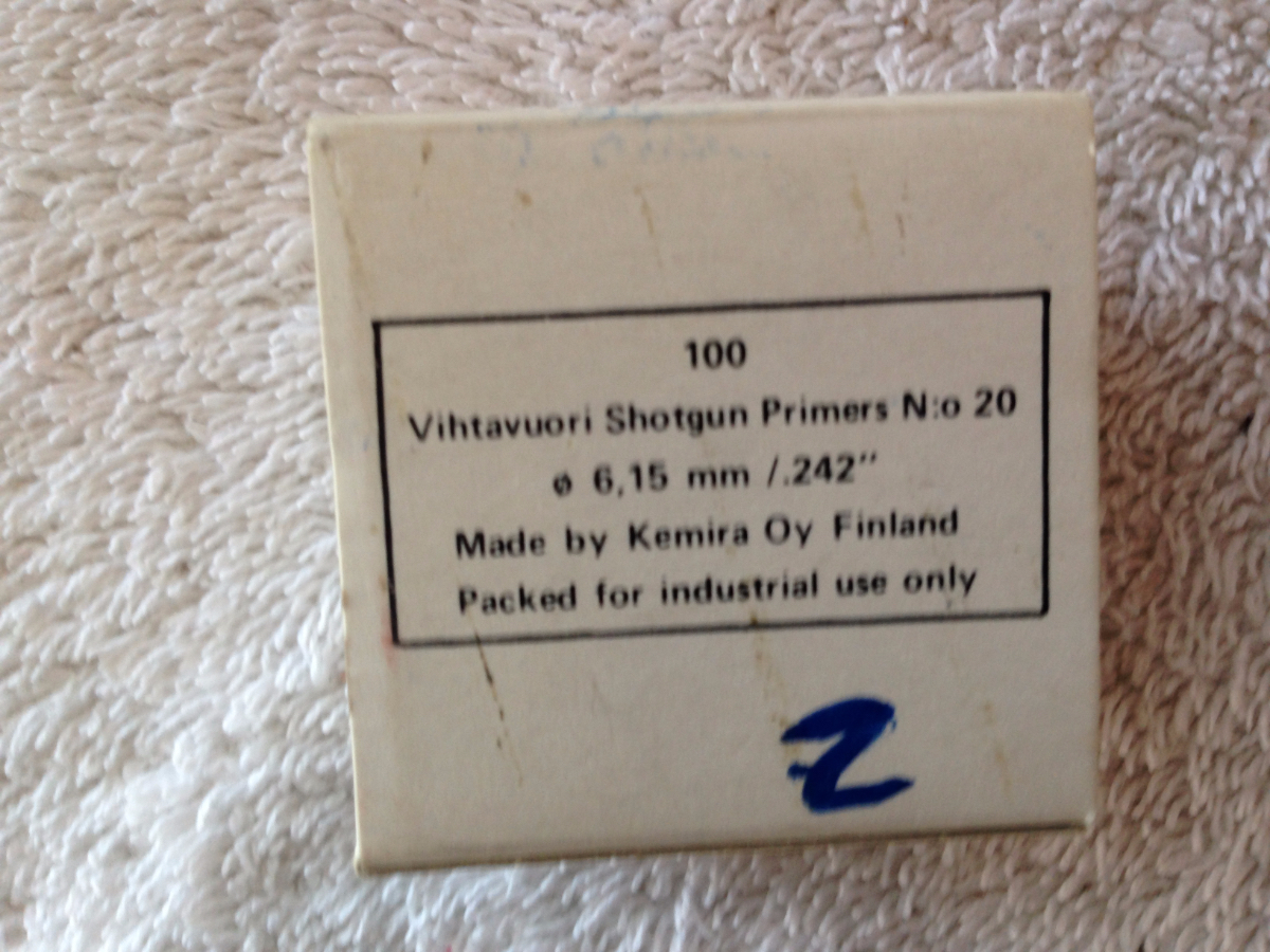 Vihtavuori Shotgun Primers No 20 6.15 Mm / .242 Dia Kemira Oy Finland