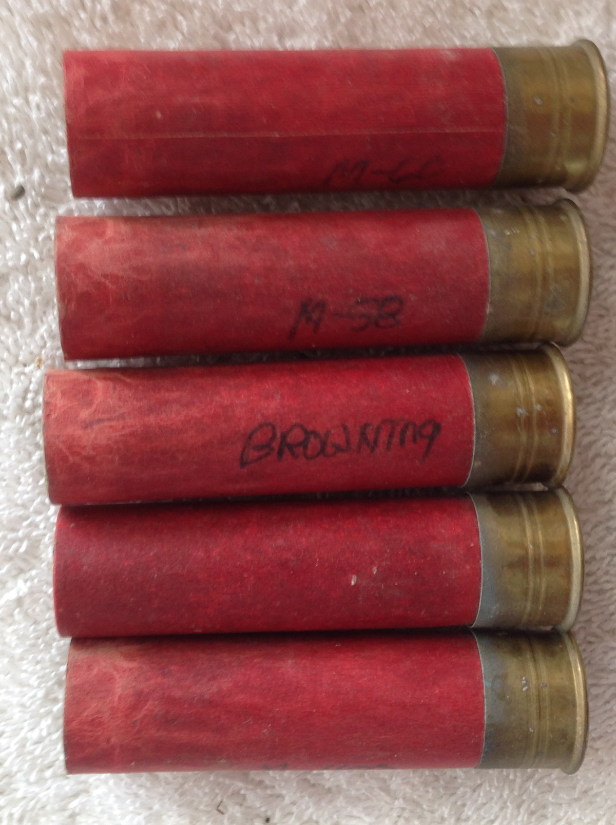 FIRED 16 GAUGE ALCAN RED PAPER SHOTGUN SHELL HULLS SHOTSHELLS 5 count
