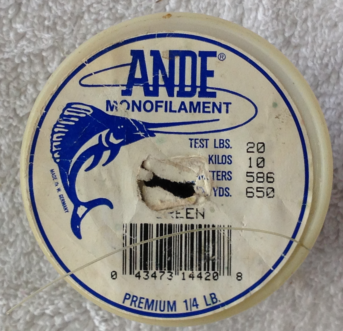 Ande Monofilament 20 Lb Fishing Line Premium 1/4 Lb Vintage Green Made