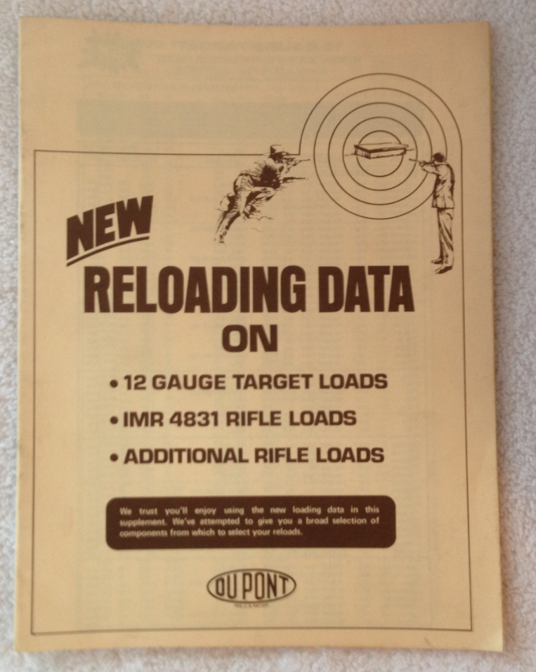 DUPONT NEW RELOADING DATA 12 GAUGE TARGET LOADS IMR 4831 RIFLE LOADS A ...