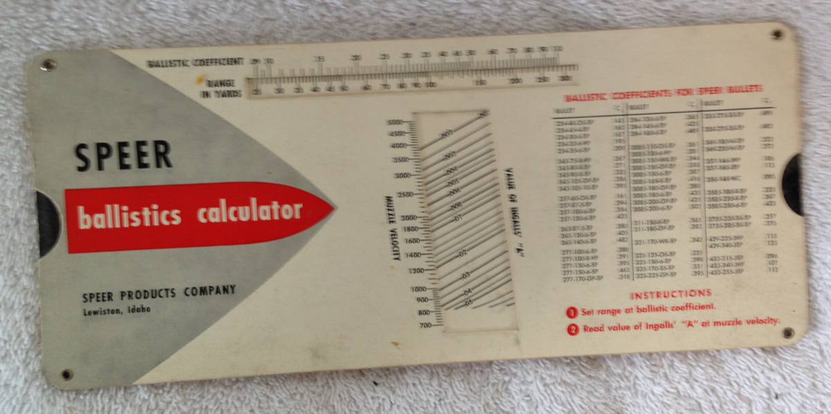 Speer Ballistics Calculator Slide Chart 1956 Ballistic Coeffieient