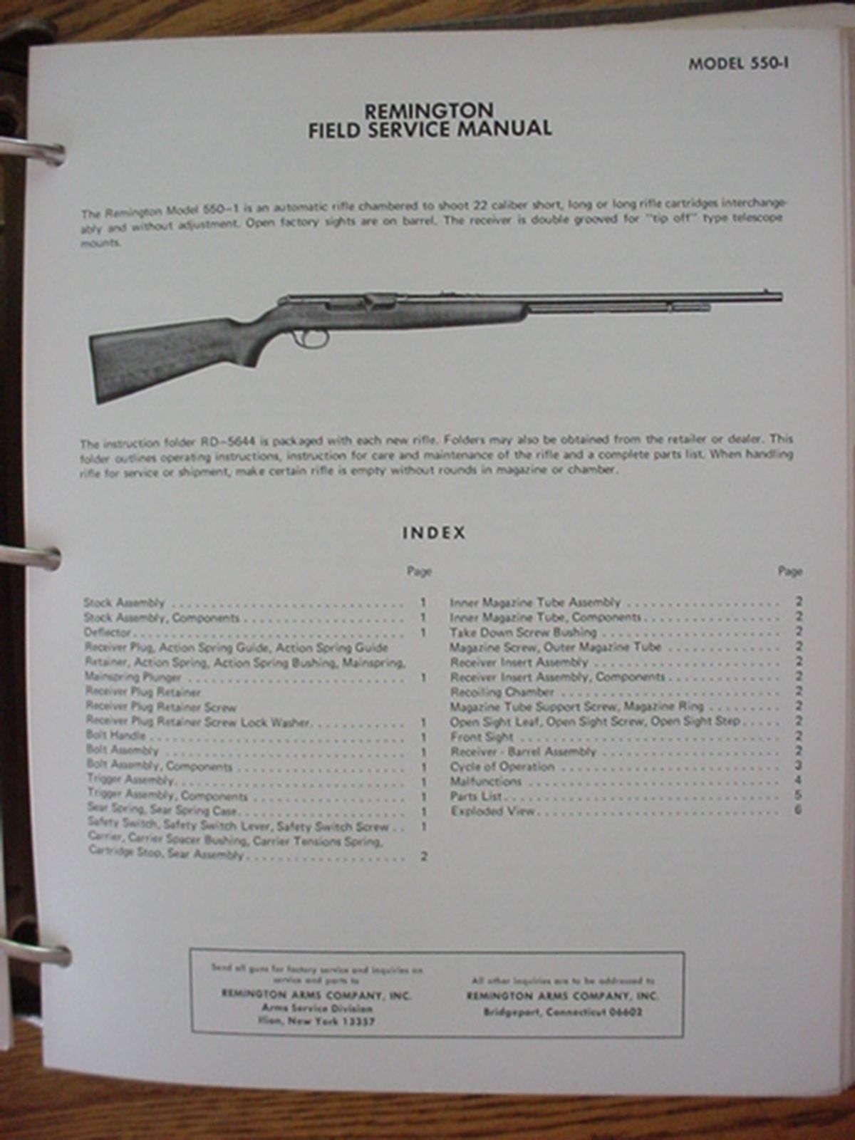 Remington 550-1 Field Service Manual ORIGINAL