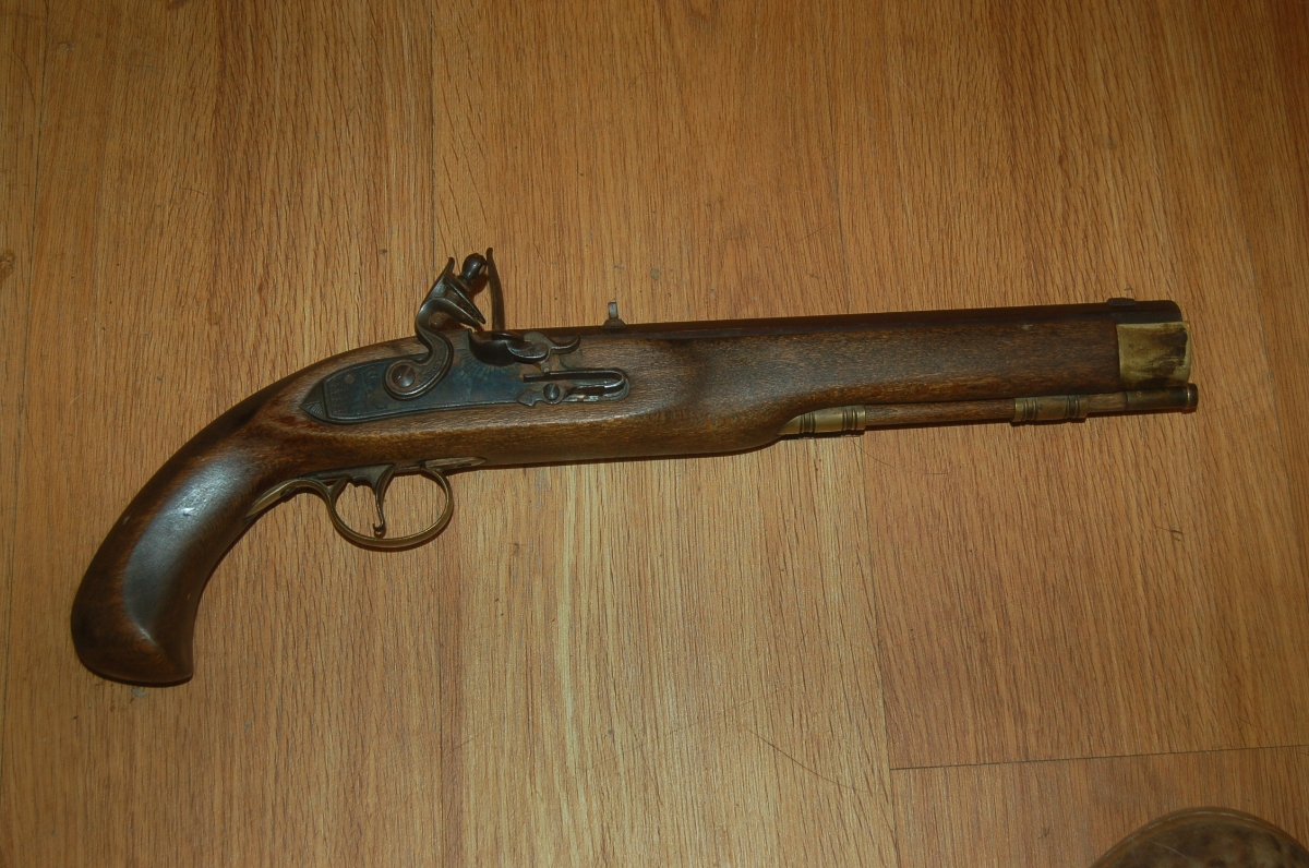 Reproduction Flintlock Black Powder Pistol Marked Jukar, Spain. For