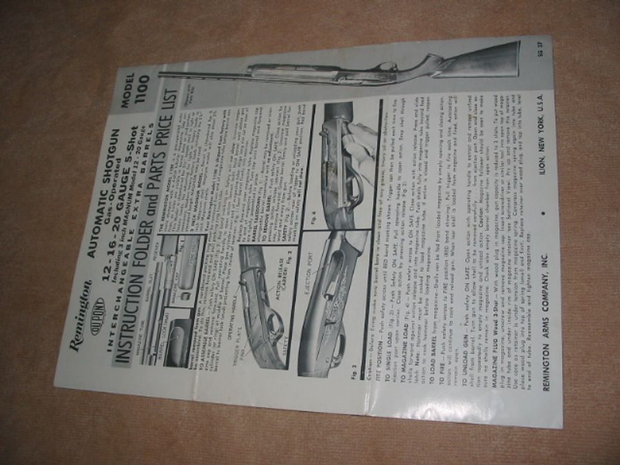 Remington 1100 Instruction Folder And Parts Price List, 1965 For Sale 