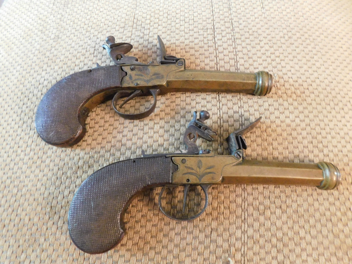 Pair Of Untouched Original Brass Barrel Belgian Flintlock Pistols For Sale At GunAuction Com