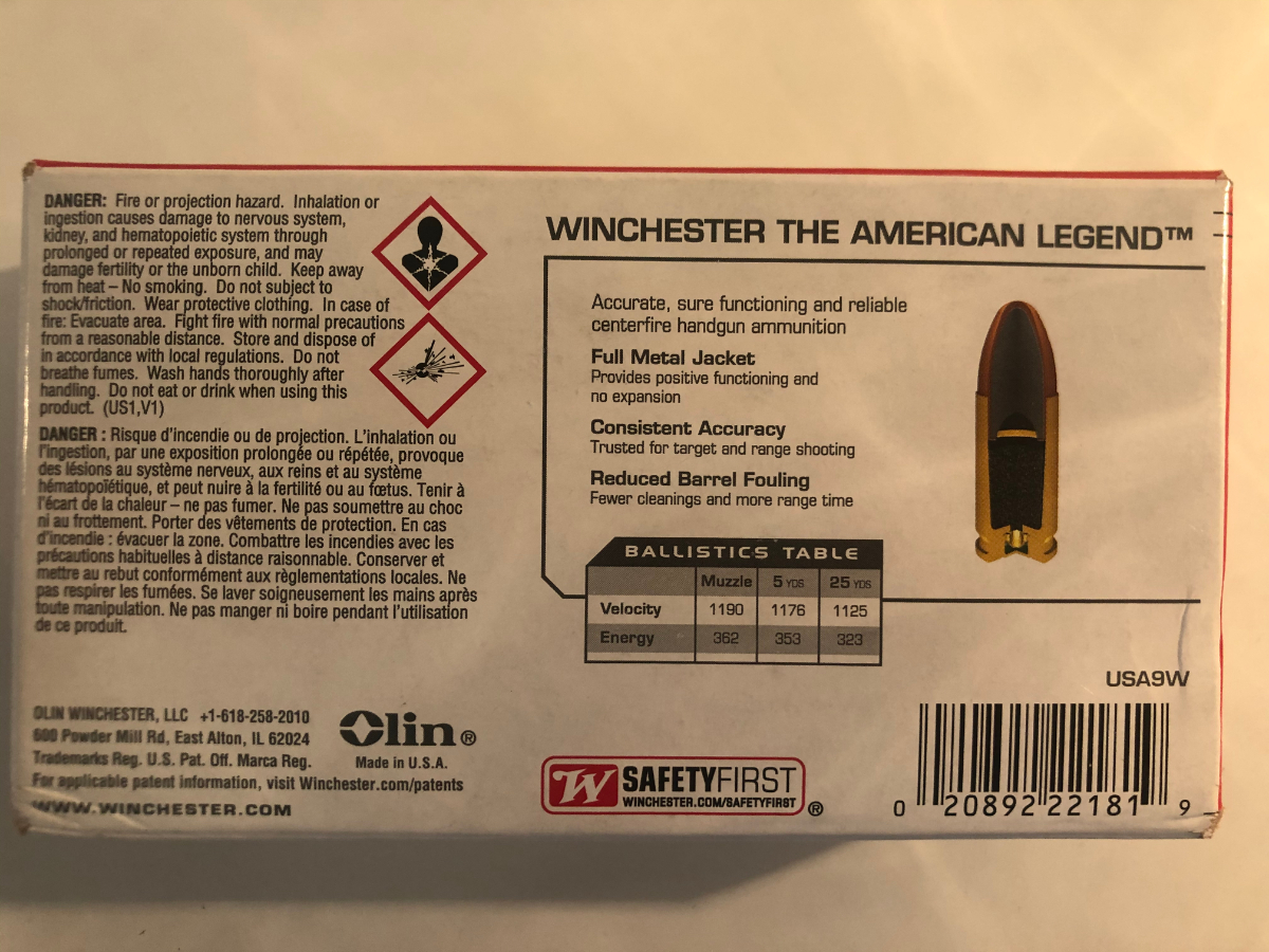 Winchester 200 round range pack 9mm 115 grain fmj factory new