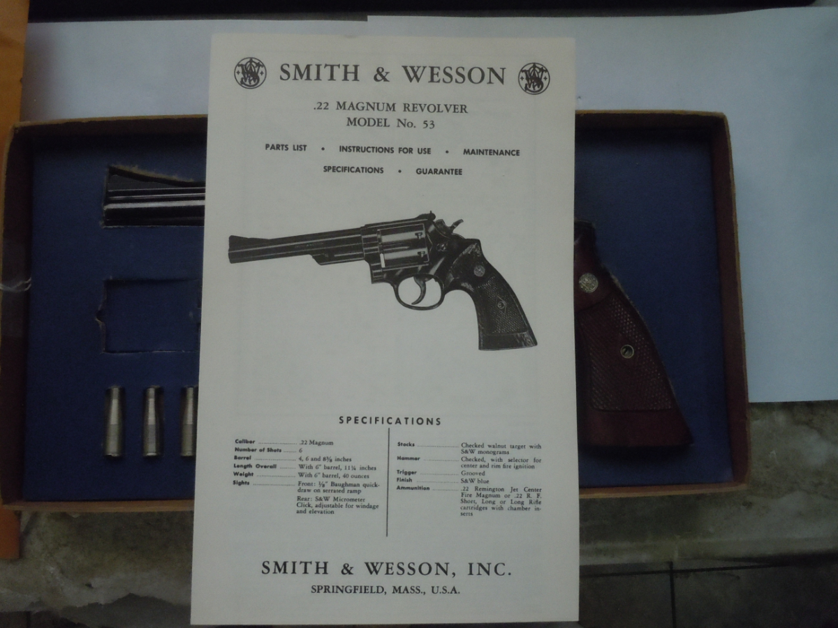 Parts Smith & Wesson Model 53 22 Magnum Revolver Use & Maintenance Manual 