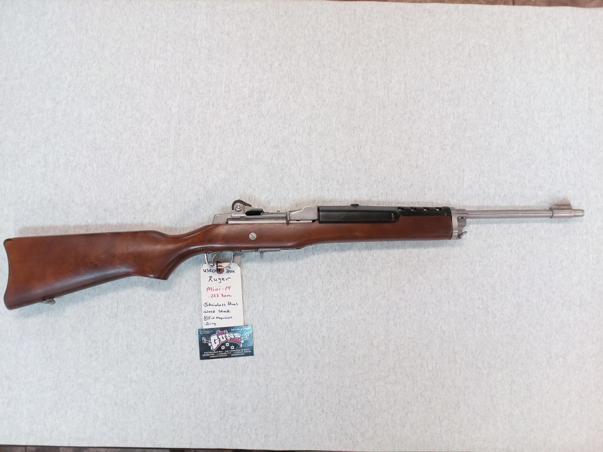 Ruger Mini 14 223 Rem Stainless Steel W Wood Stock Sling And One 5 Round Mag C4266 22 223 9323