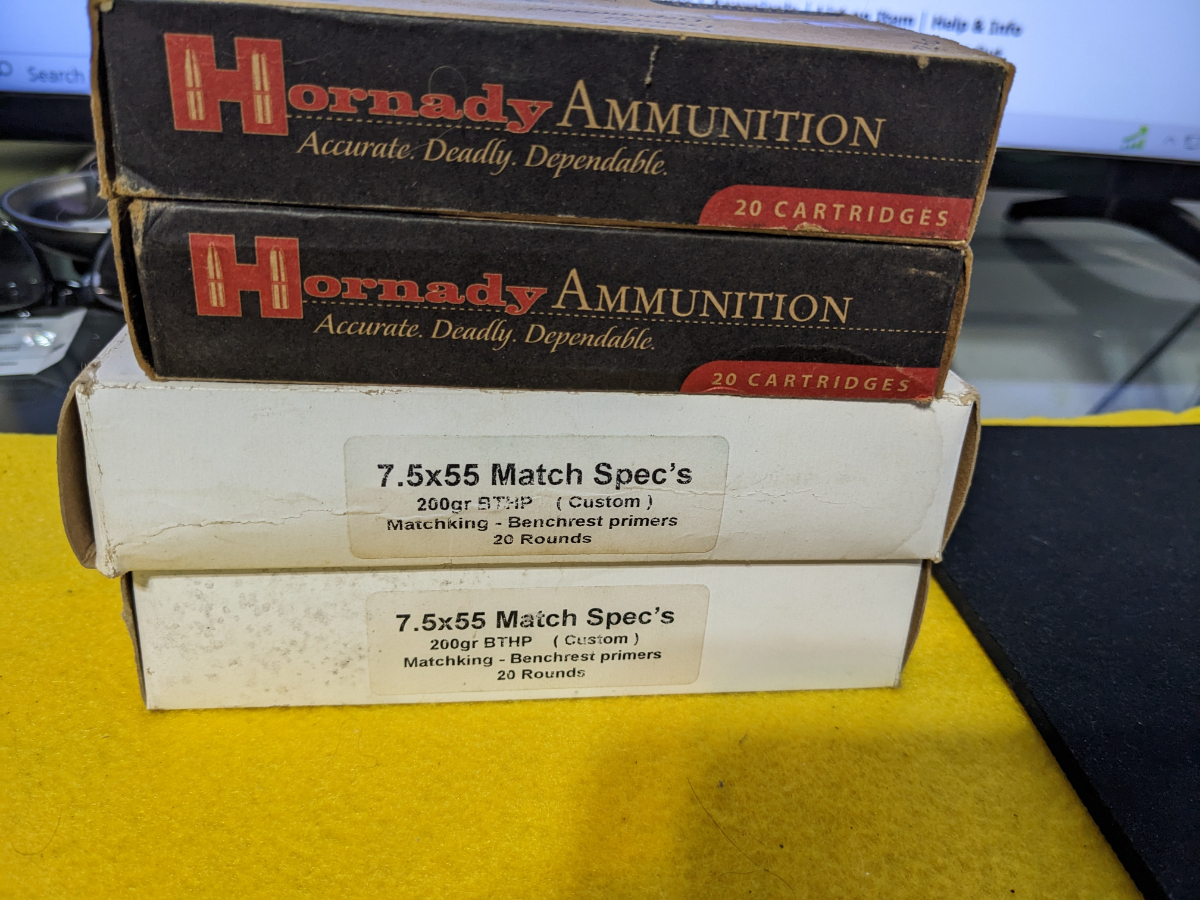 Hornady match spec two boxes hornady 7 5mm swiss185gr btsp and two