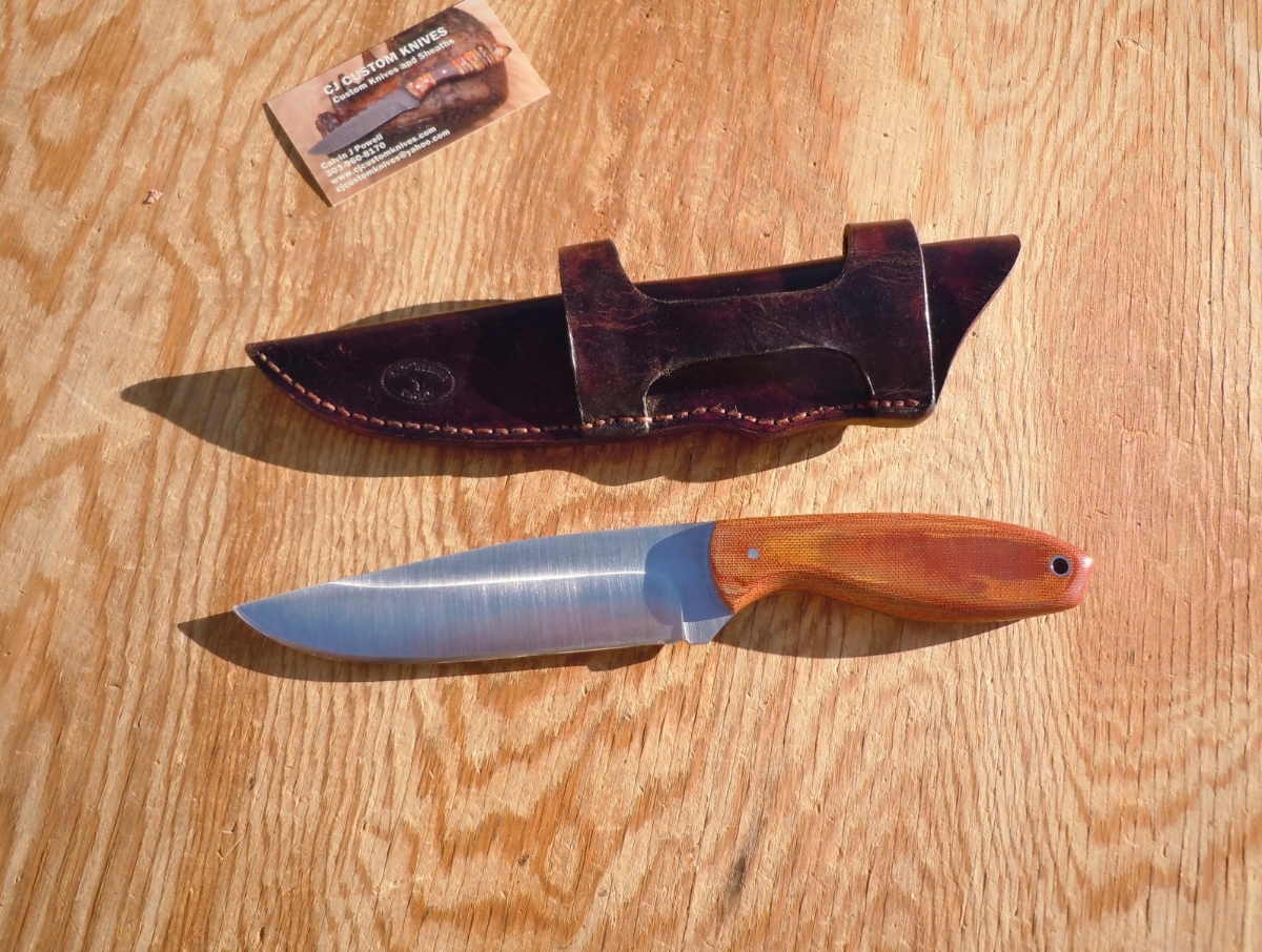 Cj Custom Knives Hand Made Fixed Knife, Micarta, 01 Tool Steel Blade, Leather Sheath For