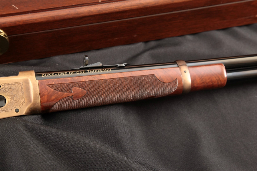 Winchester Model 94 “Duke One of One Thousand” Commemorative, Large Loop, Blue/Antique Gold 18 ¼” - Lever Action S.R.C, Box & Wood Case, MFD 1981 C&R - Picture 5