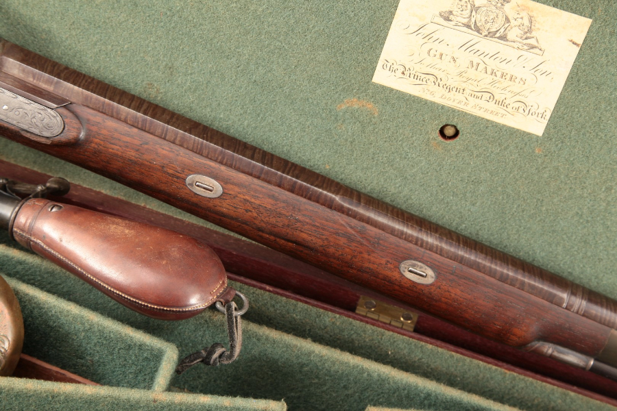 John Manton & Son Cased Single Shot Percussion, Damascus 32” - Sporting Shotgun & Access., MFD 1817 Antique - Picture 5