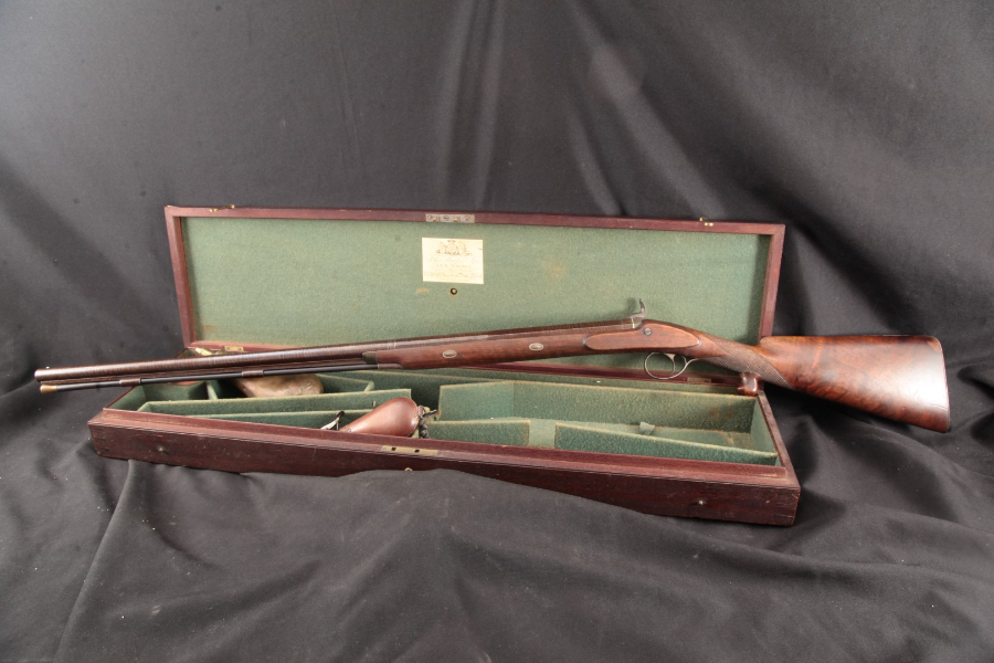 John Manton & Son Cased Single Shot Percussion, Damascus 32” - Sporting Shotgun & Access., MFD 1817 Antique - Picture 8