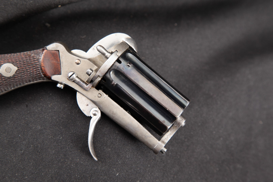 Belgian - Meyers Pinfire 6-Shot Folding Trigger, Blue/Silver 1 7/8” DAO Pepperbox, MFD 1866-77 Antique 7.55mm Pinfire - Picture 4