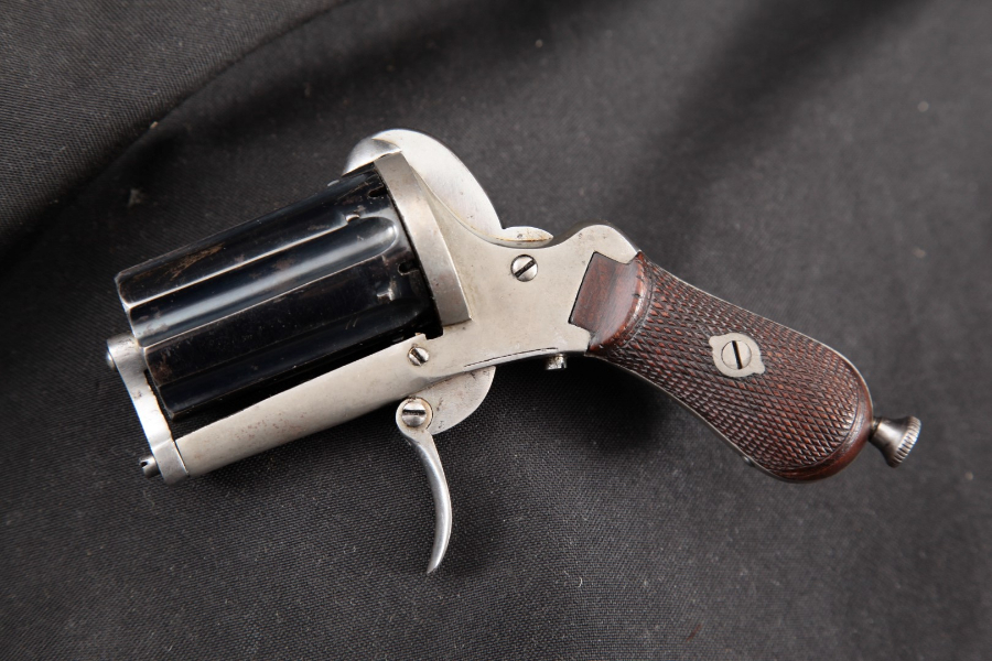 Belgian - Meyers Pinfire 6-Shot Folding Trigger, Blue/Silver 1 7/8” DAO Pepperbox, MFD 1866-77 Antique 7.55mm Pinfire - Picture 5