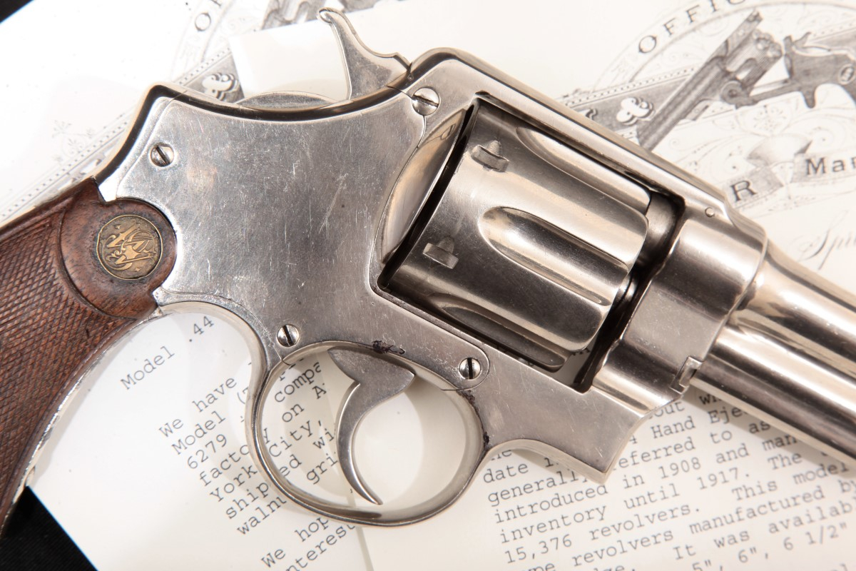 Smith & Wesson - S&W .44 Hand Ejector 1st Model (New Century Triple Lock), Nickel 5” DA Revolver & Paperwork, MFD 1912 C&R - Picture 5