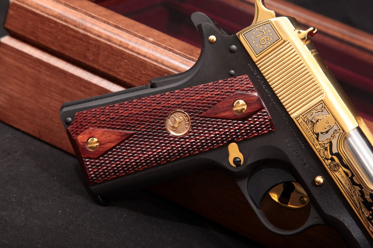 Colt America Remembers Founding Fathers Second Amendment Tribute 1911 Blue And Gold Pistol 7906