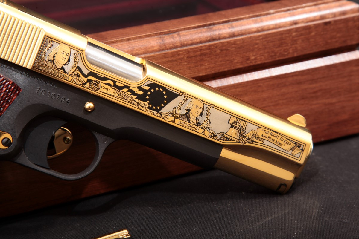 Colt America Remembers Founding Fathers Second Amendment Tribute 1911 Blue And Gold Pistol 0049