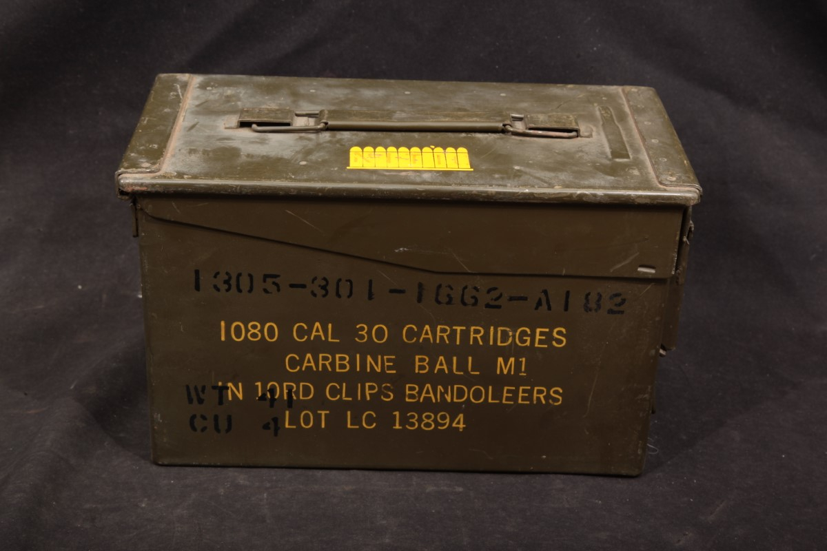 1080x 30 Carbine Ball M1 Ammunition Lake City On 10x Round Clips In Bandoleers In Ammo Can 30