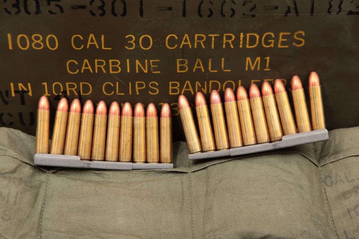 Us Military 1080x 30 Carbine Ball M1 Surplus Ammunition Lake City 1954 On Clips In Bandoleers