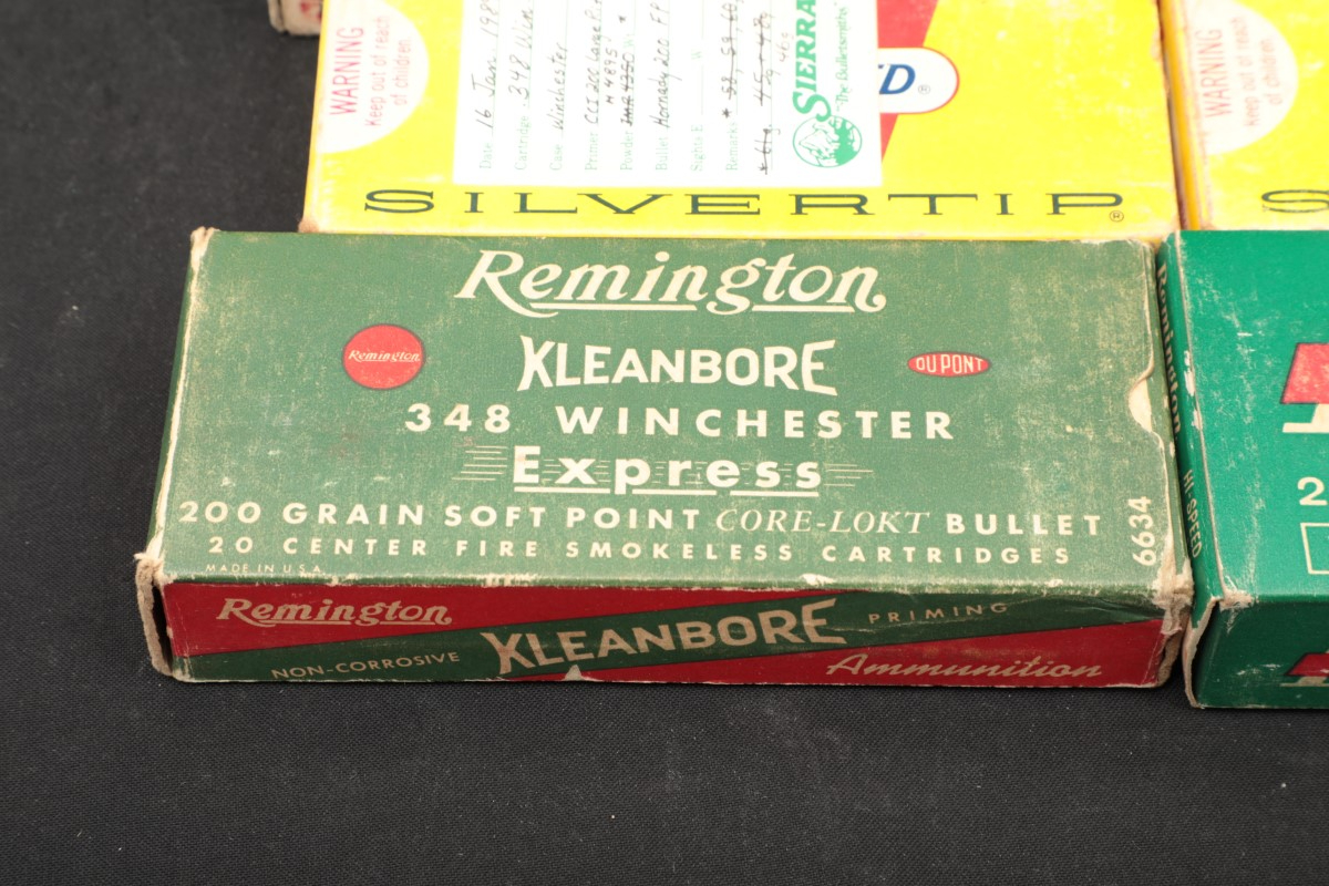 Mixed 59x .348 Win. Vintage Ammunition, 87x Fired Brass Cases In ...