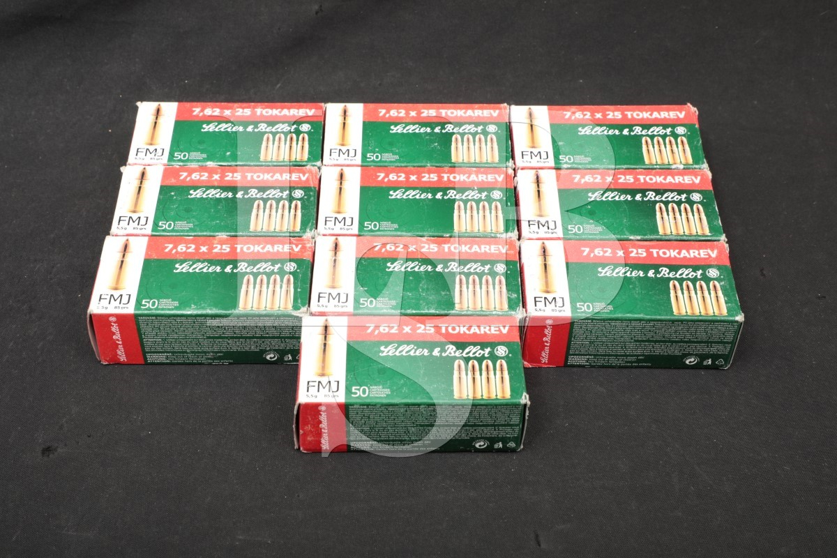 Sellier bellot 500x 7 62x25mm tokarev ammunition s b 85 grain fmj