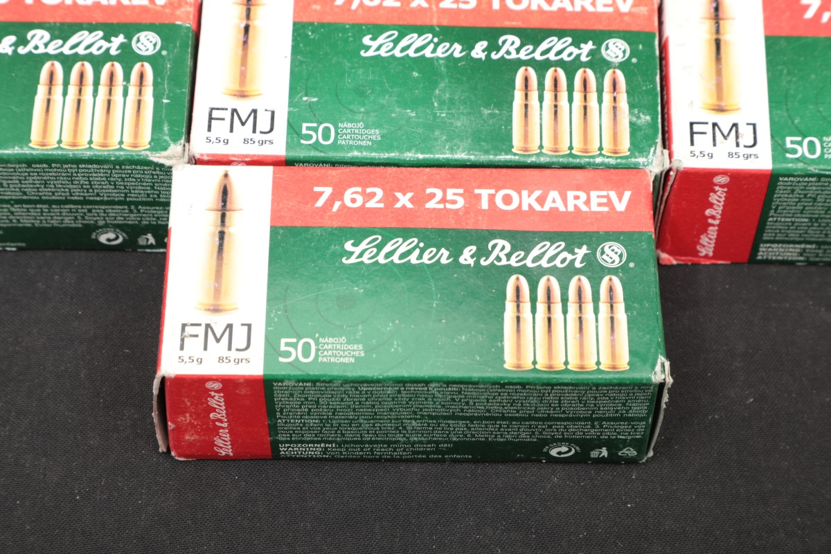 Sellier bellot 500x 7 62x25mm tokarev ammunition s b 85 grain fmj