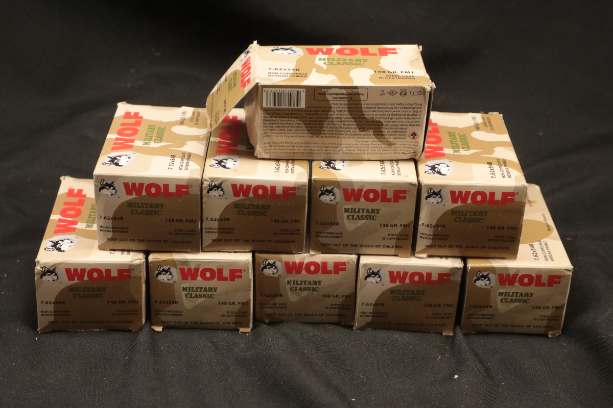 Wolf ammunition 200x 7 62x54r ammunition military classic 148 grain fmj