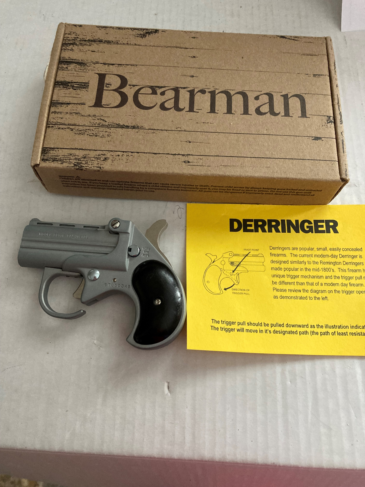 Bearman Two Shot Derringer, Silver Finish, Black Grips .38 Special For ...