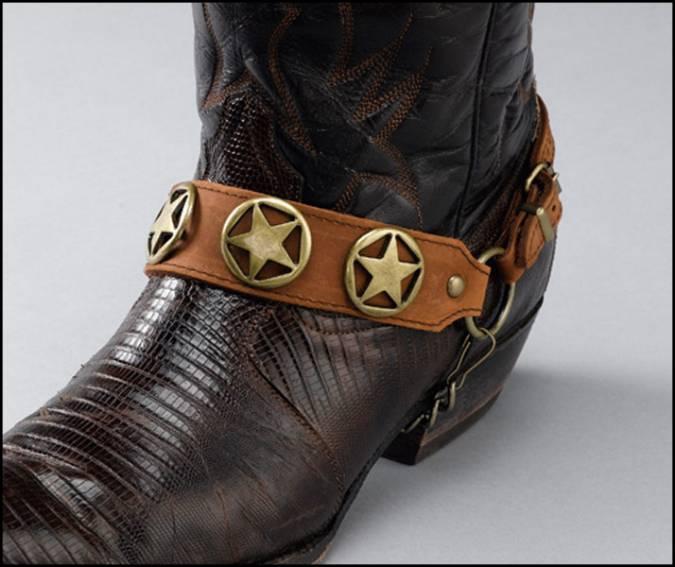 Cowboy Leather Boot Chains W/Antiqued Brass Stars For Sale at