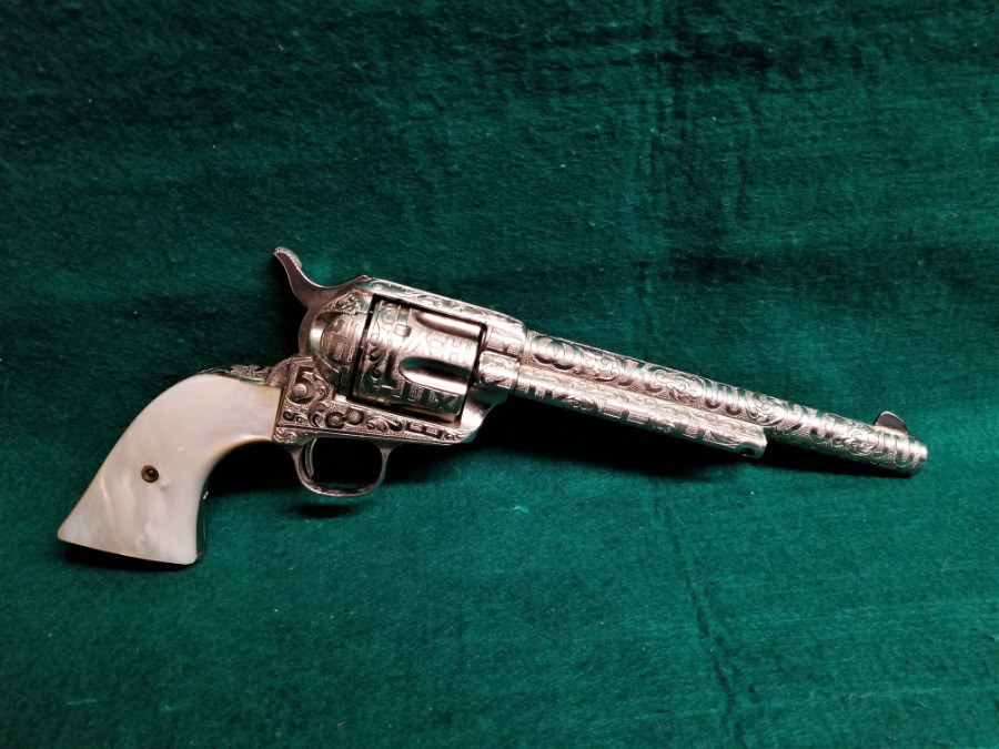 Colts Patents Arms Manufacturing Company - SINGLE ACTION ARMY NICKEL PLATED 7.5 INCH BARREL COLE AGEE STYLE CATTLE BRAND ENGRAVED W-REAL MOTHER OF PEARL GRIPS! - Picture 1