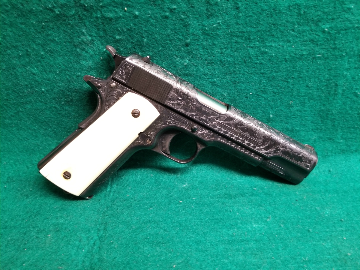 ORIGINAL PRE-WAR MODEL 1911 OF US NAVY ENGRAVED W-REAL ELEPHANT IVORY GRIPS VERY RARE LOW PRODUCTION MFG. IN 1913 - Picture 2