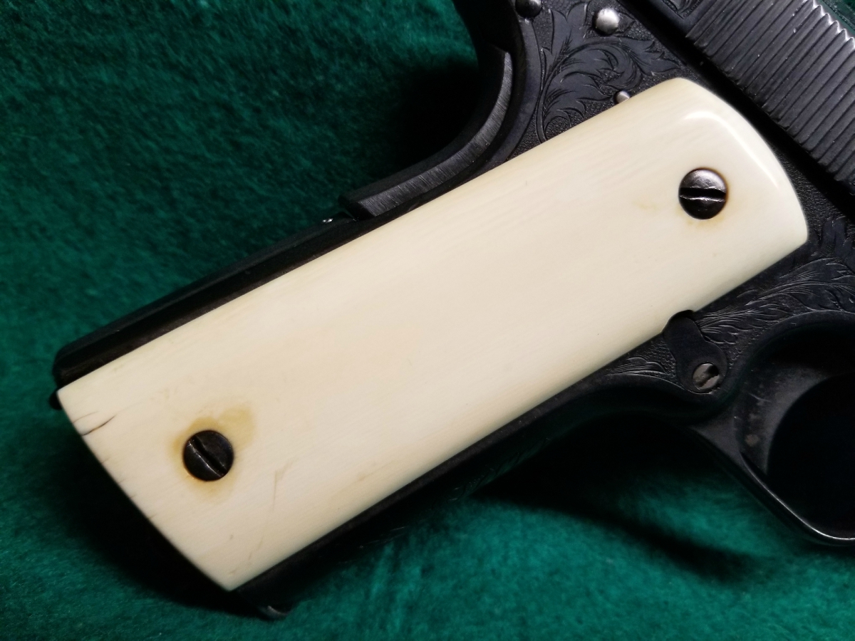ORIGINAL PRE-WAR MODEL 1911 OF US NAVY ENGRAVED W-REAL ELEPHANT IVORY GRIPS VERY RARE LOW PRODUCTION MFG. IN 1913 - Picture 3