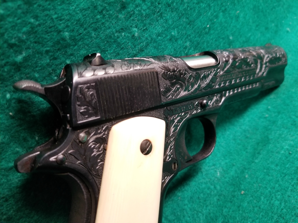 ORIGINAL PRE-WAR MODEL 1911 OF US NAVY ENGRAVED W-REAL ELEPHANT IVORY GRIPS VERY RARE LOW PRODUCTION MFG. IN 1913 - Picture 4