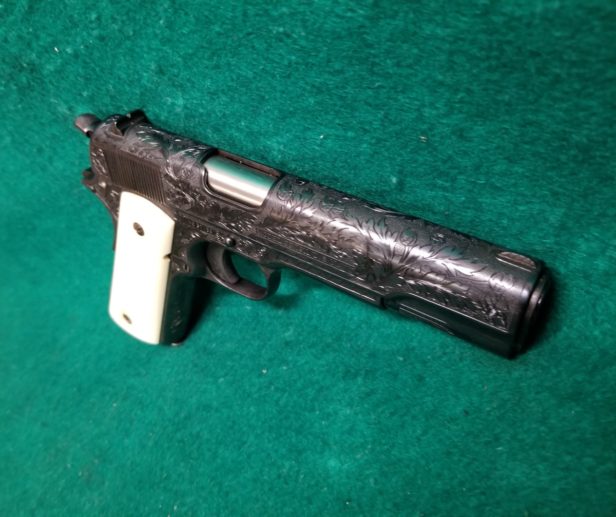 ORIGINAL PRE-WAR MODEL 1911 OF US NAVY ENGRAVED W-REAL ELEPHANT IVORY GRIPS VERY RARE LOW PRODUCTION MFG. IN 1913 - Picture 6