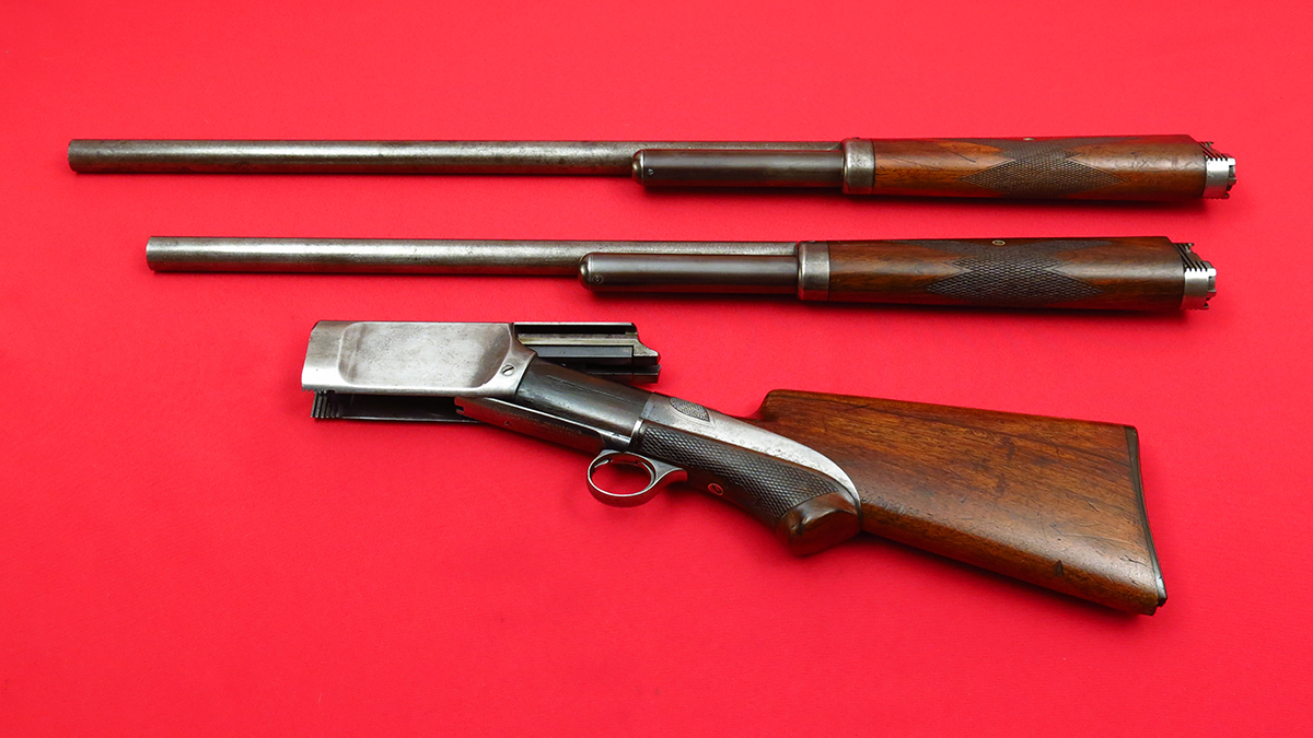 Burgess Gun Co "Grip Pump" Shotgun...Super With Two Solid Rib Barrels