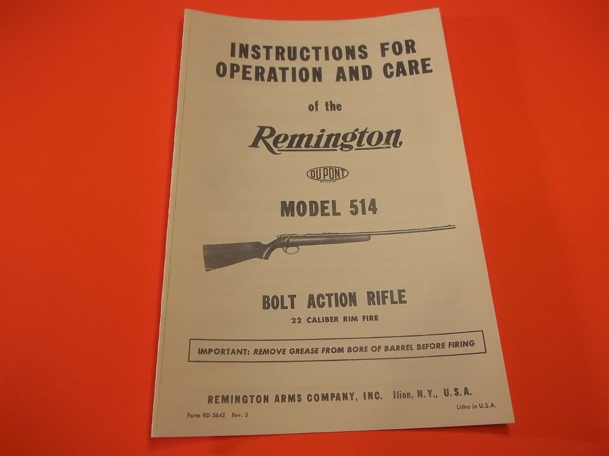 Remington Model 514 Instructions for Operation and Care Bolt Action ...