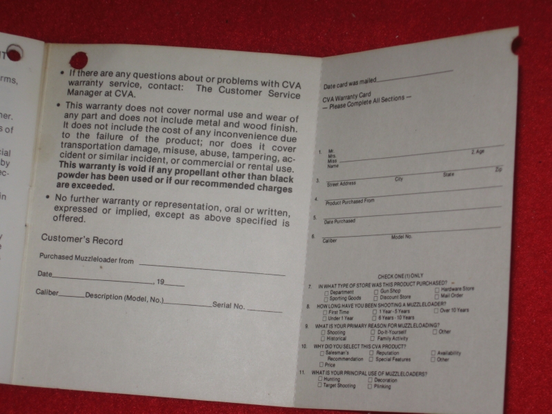 Cva Warranty & Info Brochure For Sale at 12413503