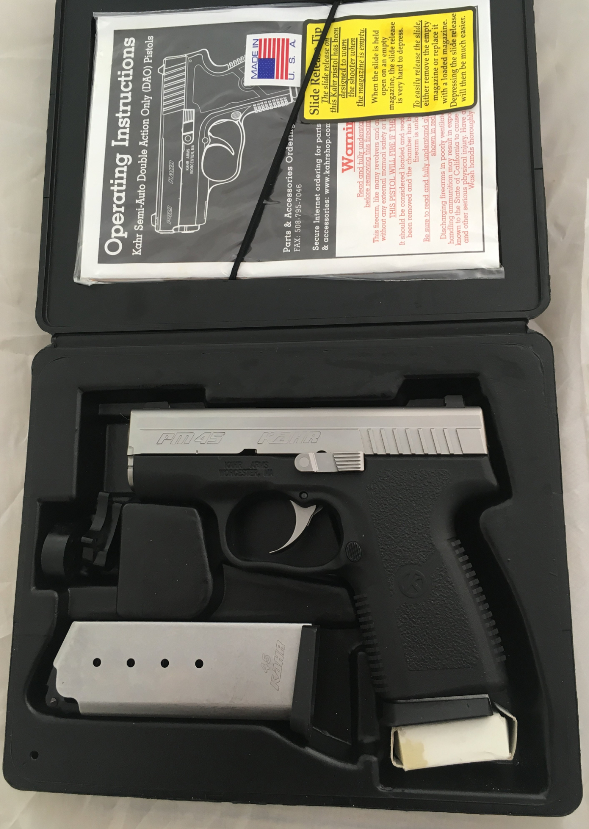 Kahr Arms Pm45 Two-Tone Compact Semi-Auto Pistol With Night Sights Mfg ...