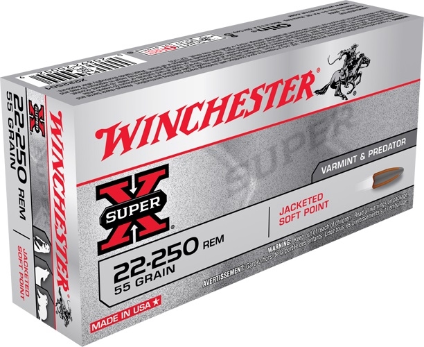 Winchester .22-250 Rem Varmint Ammo PSP Super-X 55gr 40-rd 22 Ammunition