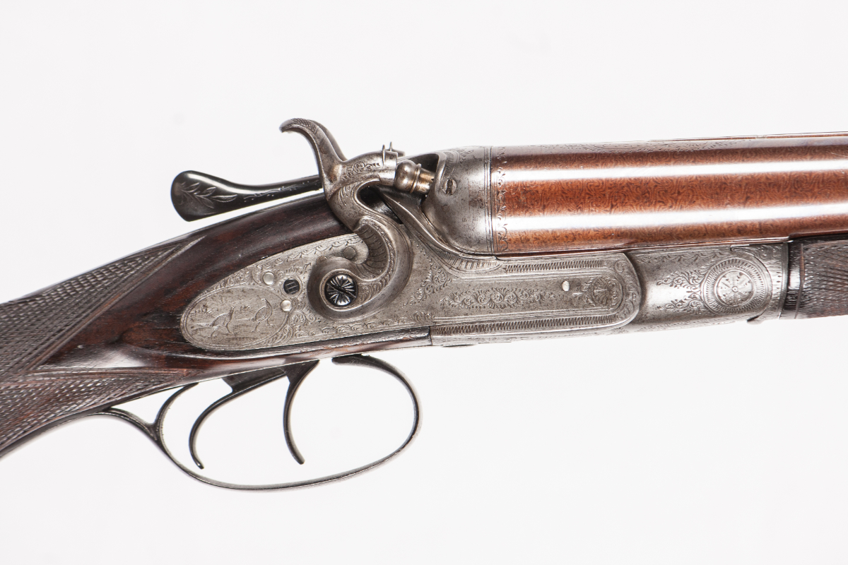 FW ROBERTS SIDE BY SIDE DEMASCUS DOUBLE BARREL (ANTIQUE) USED GUN INV ...