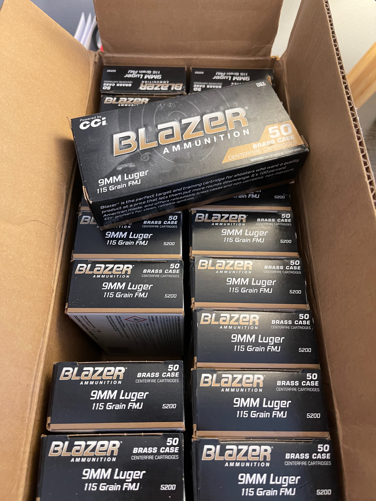 Cci Ammunition Blazer Brass 9mm Luger 115 Grain Fmj 20x Boxes Of 50 ...