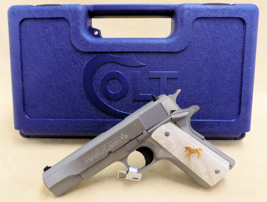 1911 Government 38 Super Stainless Pearl Grips Gold or Silver Rampant