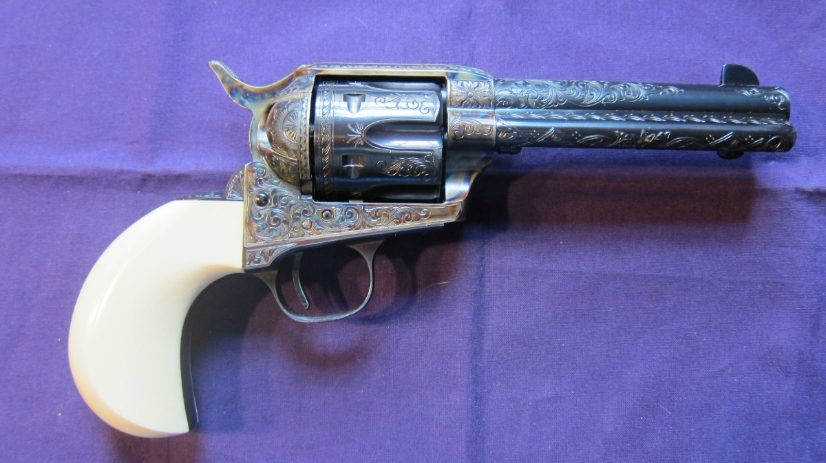 Usfa Birds Head Ivory Gripped 4 3 4 Inch .45 Colt Blued, Case Hardened 