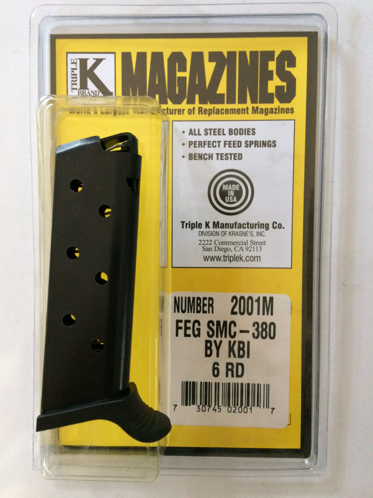 Triple K 6 Shot Pistol Magazine for KBI FEG SMC 380 .380 Auto 2001M Ship L48 for sale online 