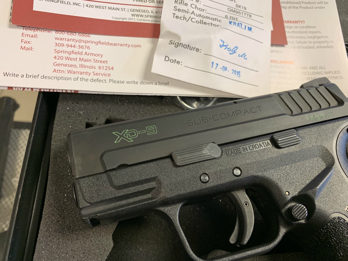 Springfield Armory Xd9 Mod 2 Grip Zone SemiAuto Pistol 16+1 Mag With