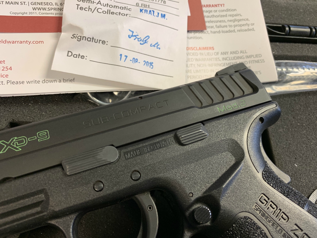 Springfield Armory Xd9 Mod 2 Grip Zone SemiAuto Pistol 16+1 Mag With