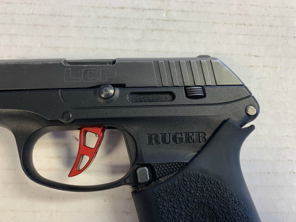 Ruger Lcp Custom Semi Auto Pistol With Red Custom Trigger And Rubber Grip Sleeve Nice 380 Acp 6453
