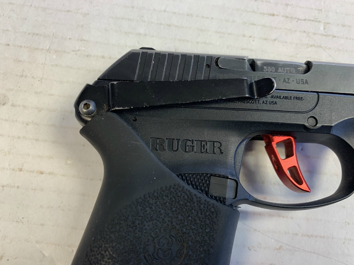 Ruger Lcp Custom Semi Auto Pistol With Red Custom Trigger And Rubber Grip Sleeve Nice 380 Acp 5270