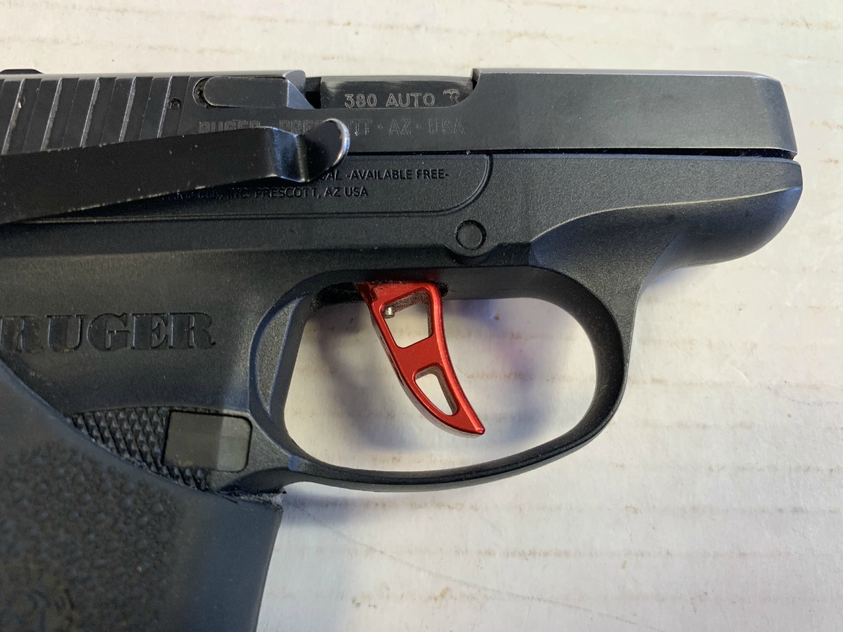Ruger Lcp Custom Semi Auto Pistol With Red Custom Trigger And Rubber Grip Sleeve Nice 380 Acp 4262